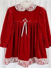Girls 24 Months Vintage Velour Rose Cottage Red Christmas Dress Lace Trim