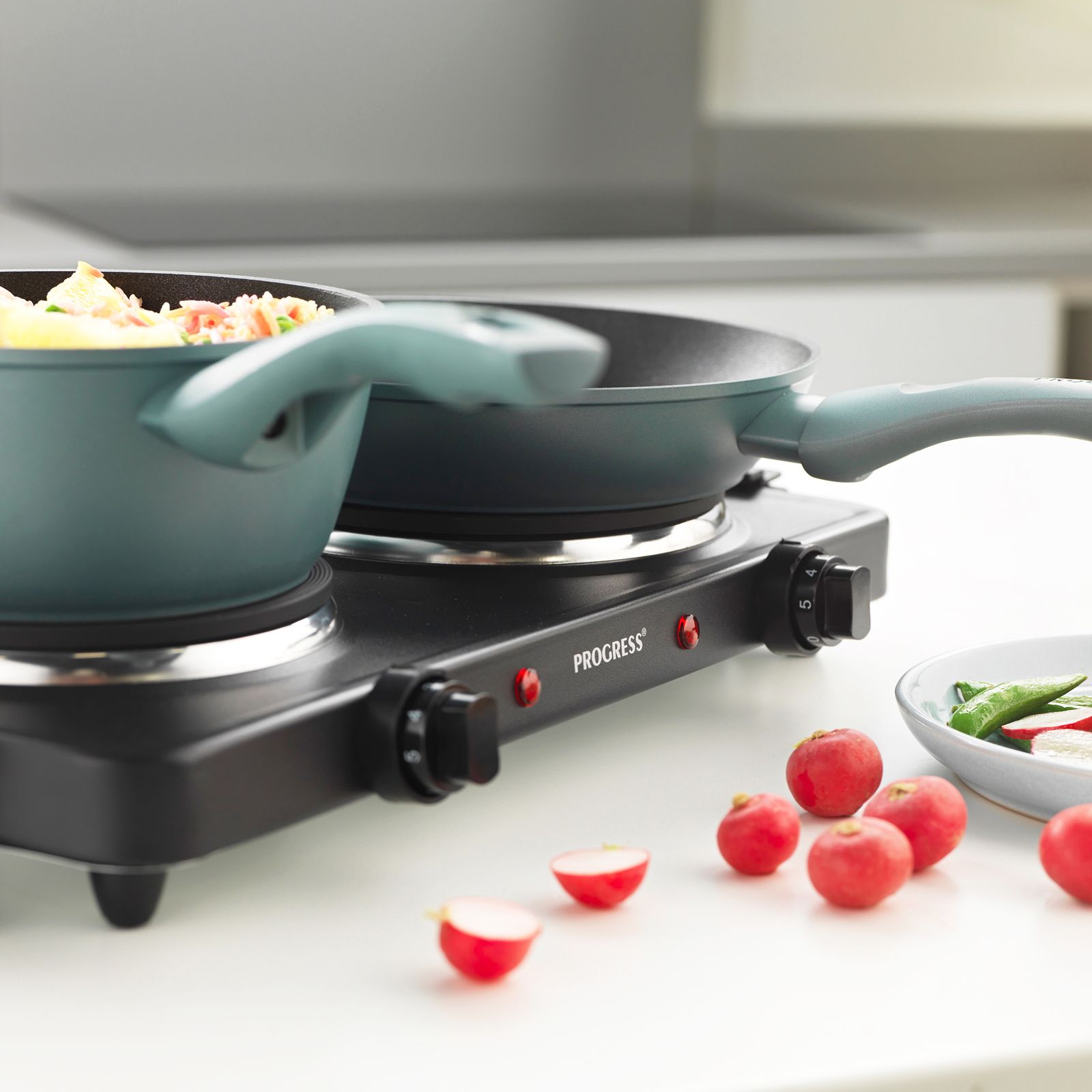 Progress Twin Hot Plate Electric Portable Tabletop Cooker Kitchen Hob