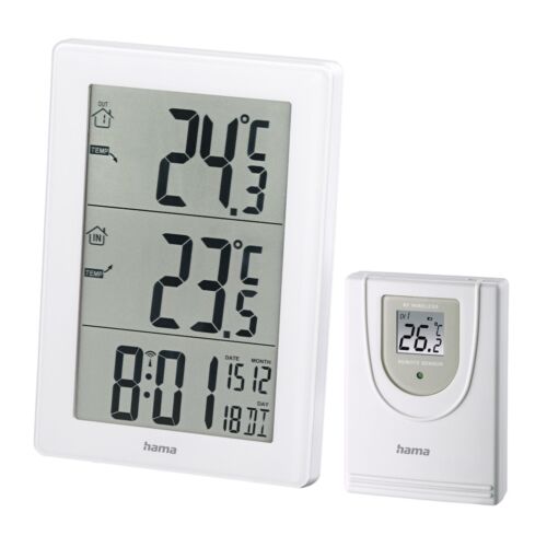 Hama Wetterstation EWS-3000 Digital Innen Außen Thermometer DCF-Uhr Wecker Weiß - Bild 1 von 6