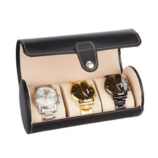 LETURE Vegan Leather Watch Case 3-Slot Watch Roll Travel Storage Organizer
