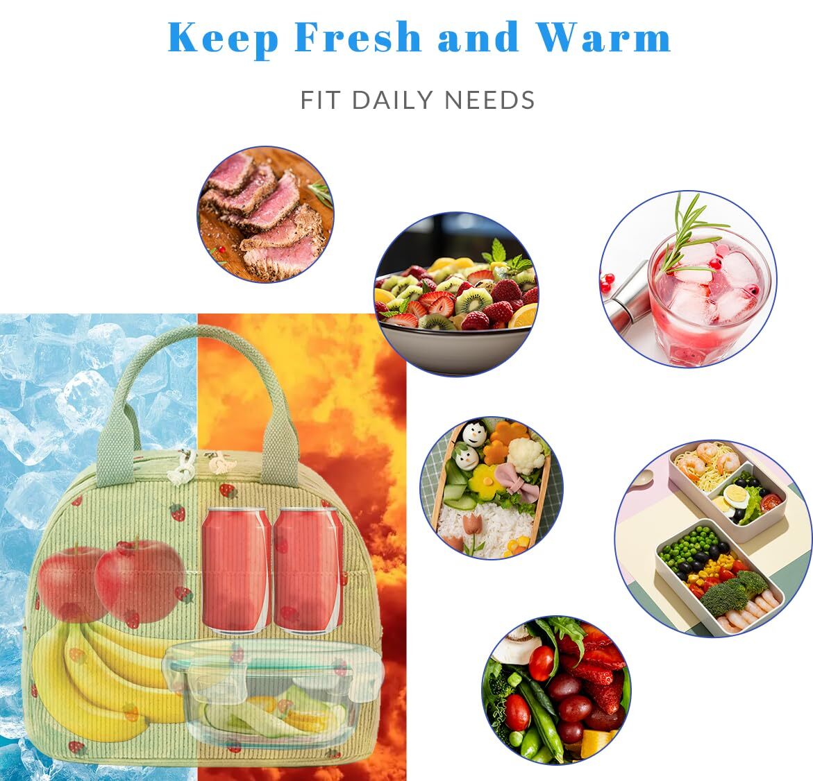 Bluboon Lunch Bag for Women Men Cute Corduroy Lunch Tote Bags Reusable ...