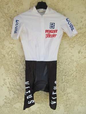 Maillot de Sport Peugeot Cyclisme Vintage Manches Courte Homme + Cuissard à Cycliste Vélo GEL VTT Ensemble de Vetement - Sport