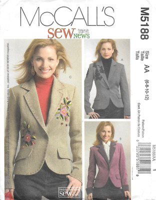 Uncut McCall's Sewing Pattern M5188 Misses' Semi-Fitted Lined Jackets Size: 6-12
