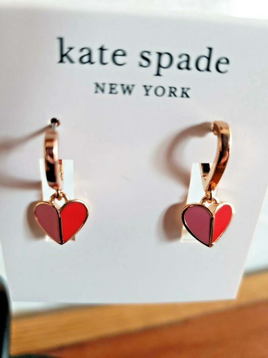 kate spade Heritage Spade Enamel Heart Huggie Hoop Earrings Pink