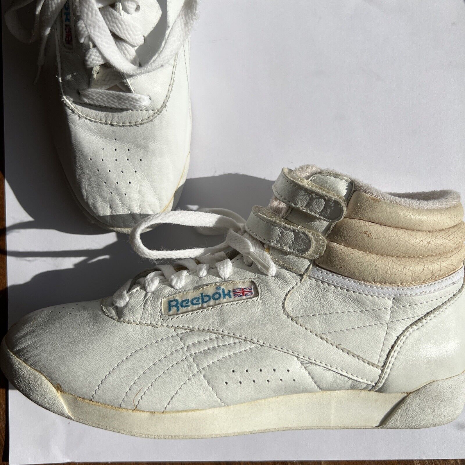 90's Reebok Classic 8.5 White Leather Freestyle Hi Top Sneaker 2-1619 | eBay