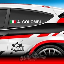 2 adesivi NOME PILOTA rally auto corsa stickers flag tuning