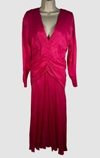 $235 Farm Rio Women's Pink Long-Sleeve Ruched-Waist Midi Dress Size M