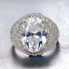 Moissanite Oval Cut Gemstone With 925 Sterling Silver Ring For Men's #797 *