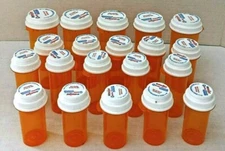 Lot of 20 Empty Amber Rx Plastic Storage Bottles CLEAN Crafts 5 each of 4 Sizes