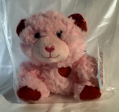 Fuzzy Friends Small 6” Teddy Bear Stuffed Animal Pink Plush With Red Heart - Picture 7 of 7