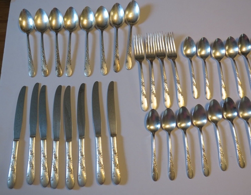 Oneida Community Bridal Wreath Tudor Forks, Knives, Spoons Set of 36 - Picture 3 of 17