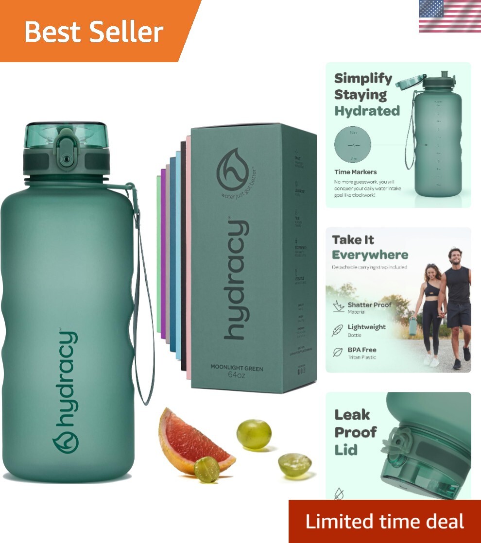 With Time Marker -large Bpa Free Water Bottle & No Sweat Sle
