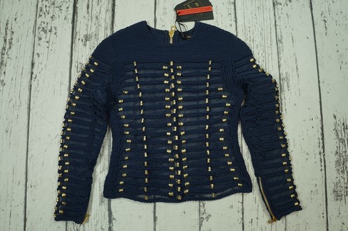Balmain x H&M Rope Navy Blue Top Military Jacket Shirt Blouse Gold Size ...
