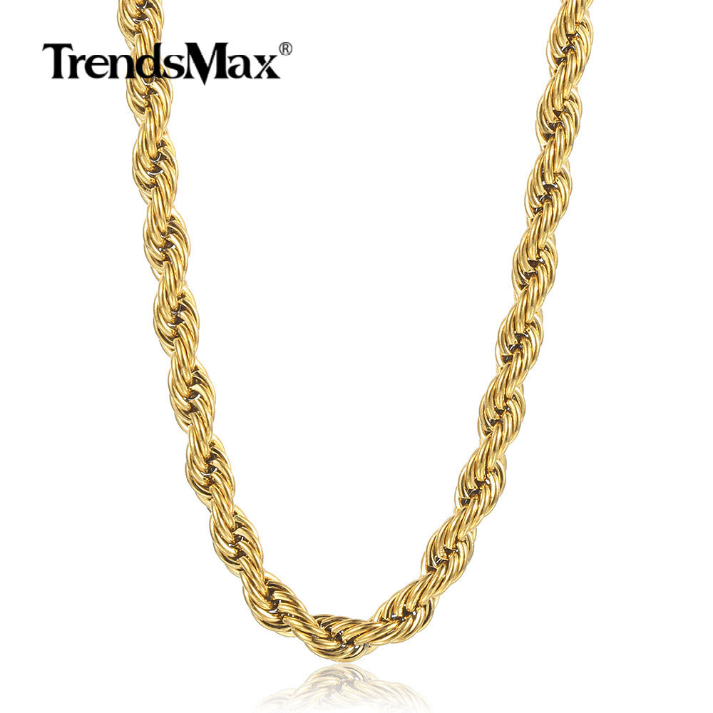 Gold Plated Stainless Steel Rope Chain Necklace Choker 5mm 20 inch