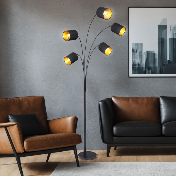Luxus Steh Lampe Ess Zimmer Textil Leuchte Decken Fluter Beweglich Schwarz Gold-image