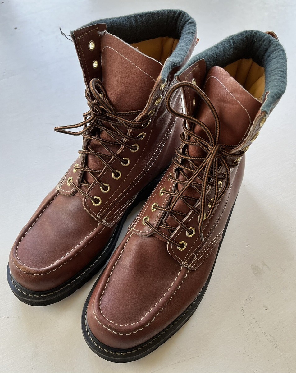 Vintage 1980's Texas Steer 8” Moc Toe Leather Work Boots