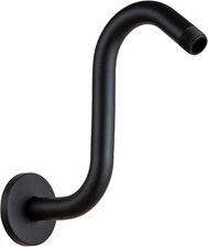 Shower Head Extension Arm 8 Inch, Matte Black S Shaped Shower Arm with Flange Hi