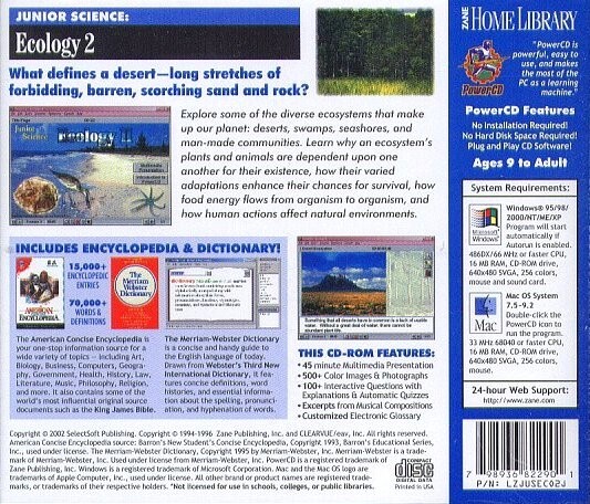 Zane: Junior Science: Ecology II (CD, 1996) for Win/Mac - NEW CD