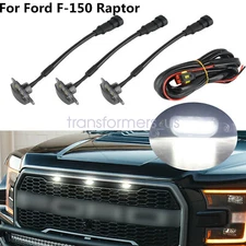 For Ford F-150 Raptor Front Grille 3pcs Smoked Lens White LED Lamp Running Light