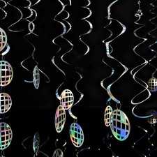 Disco Hanging Swirl Set Party Decorations Ball Supplies Sign Silver 48 PCS