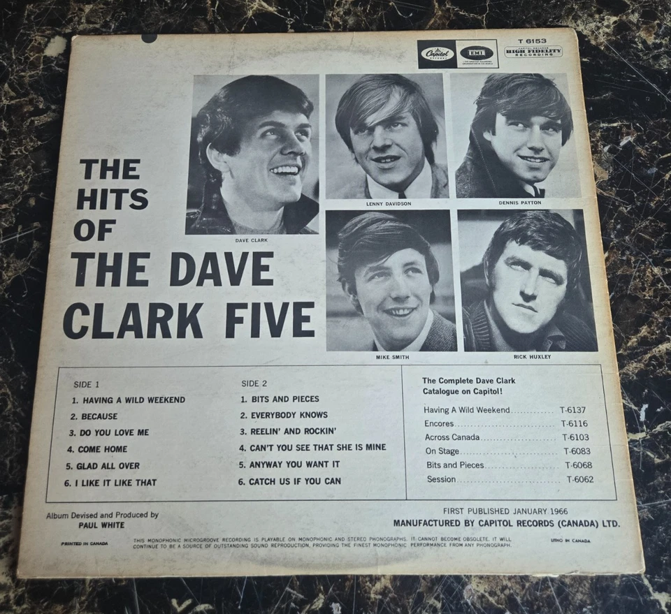 Dave Clark Five The Hits Of The Dave Clark Five original 1966 Mono LP - Image 2 of 2