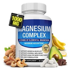 Magnesium Supplement 1000mg Complex, Supports Muscle Bone  Energy - 90 Capsules