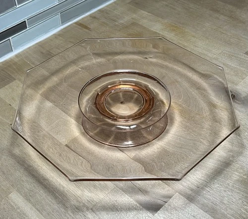 Vintage Pink Depression Glass Octagonal Cake Platter Serving Plate