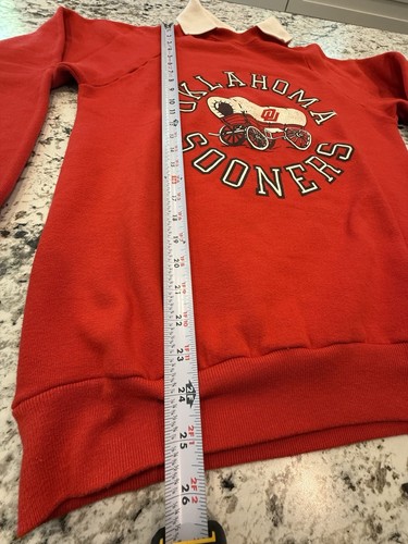 VTG Oklahoma Sooners Sweatshirt Red Pullover White Collar OU Wagon Logo Adult M - Picture 6 of 7