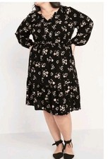 Old Navy Pintucked Button-Front Swing Dress Size XXL Floral Cottagecore Viscose
