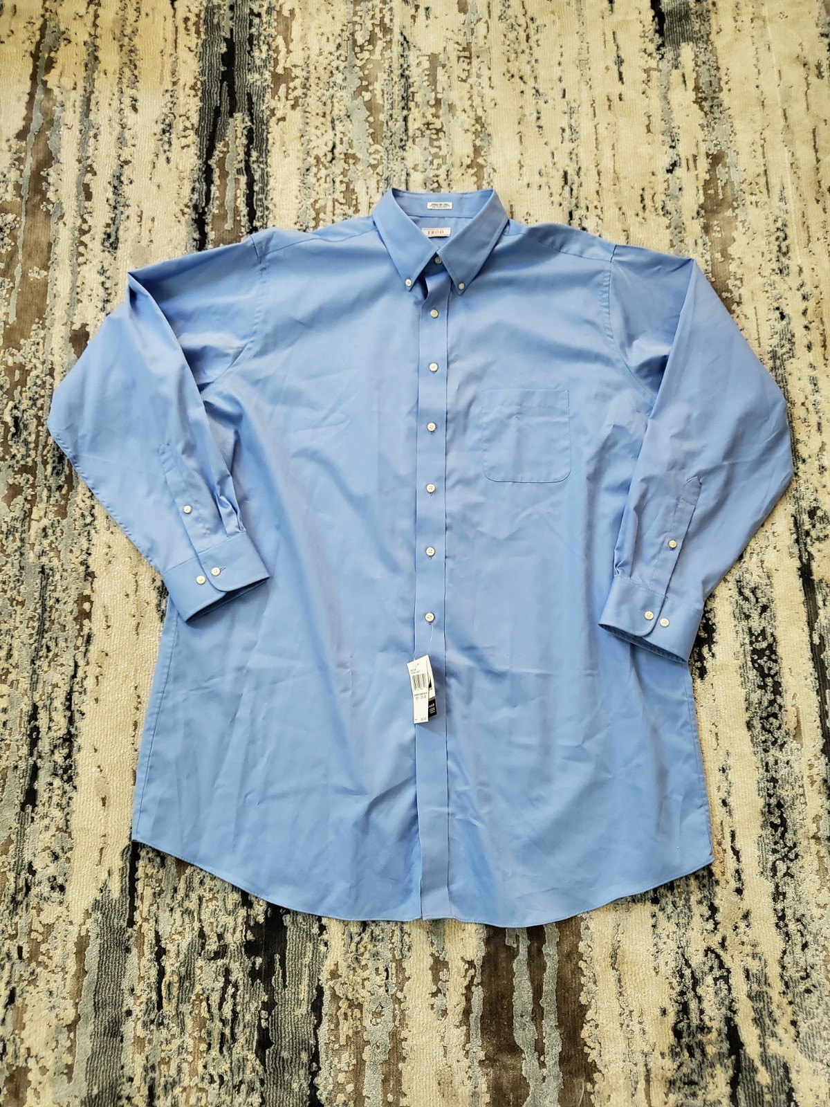 NWT Izod Cornflower Blue Button Down Dress Shirt Mens 18.5 35-36 Wrinkle Free