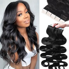22 Inch Natural Curly Human Hair Extension PU Tape ins Body Wave Tape On Real Hu
