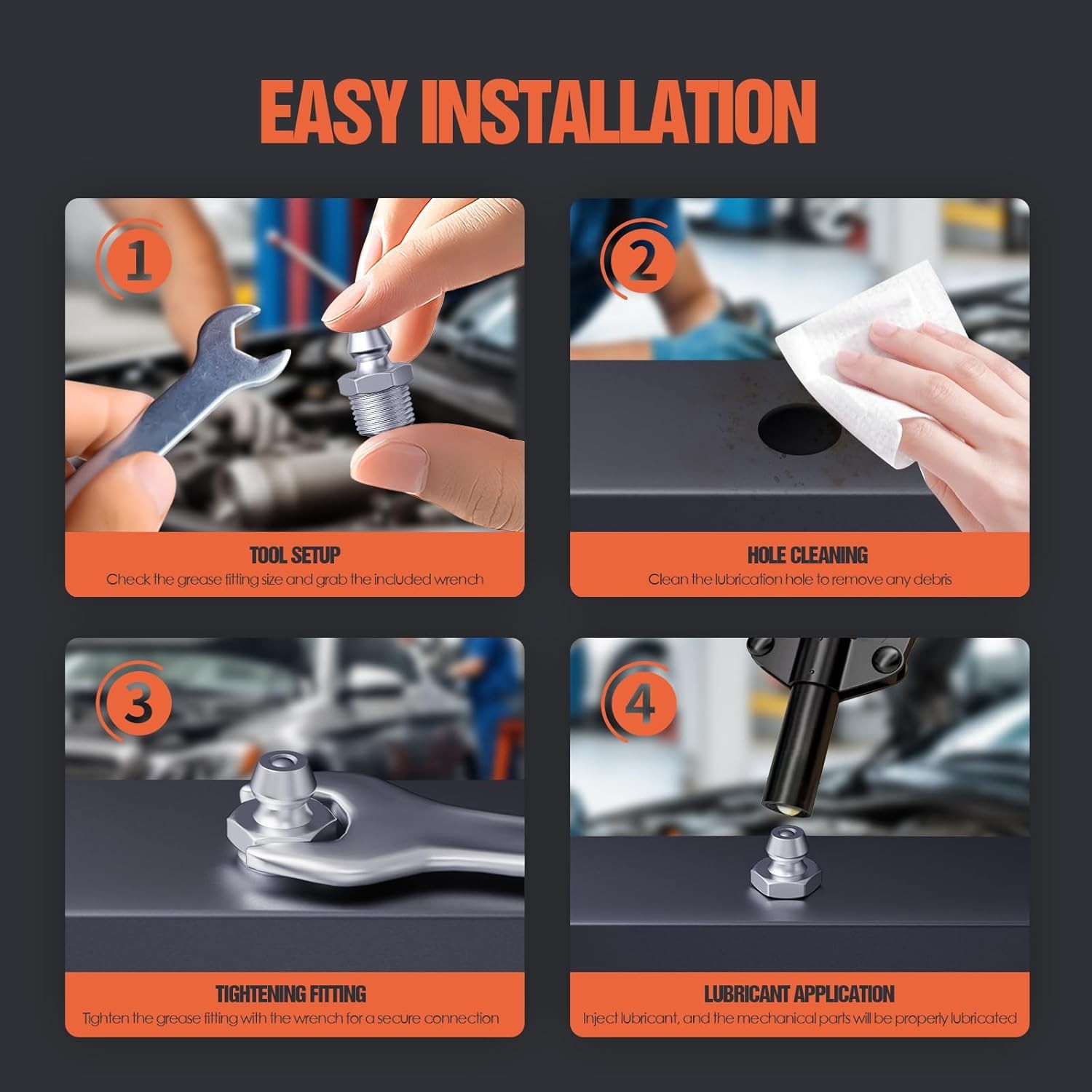 1/4"-28 Zerk Grease Fittings, SAE Grease Nipples with Straight, Grease Fittings