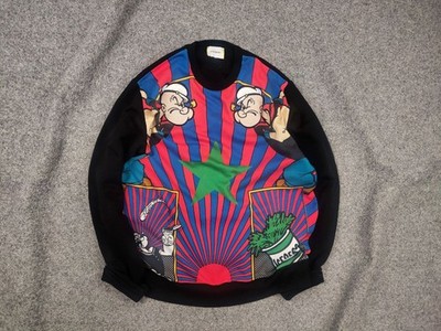 Iceberg Popeye Stripe Art Print Crew Chek Sweatshirt Pullover Vintage Style