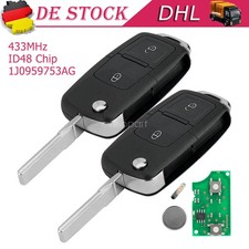 2X Funk Schlüssel 433MHz Fernbedienung +Chip für VW Golf Bora Polo T4 Seat Skoda
