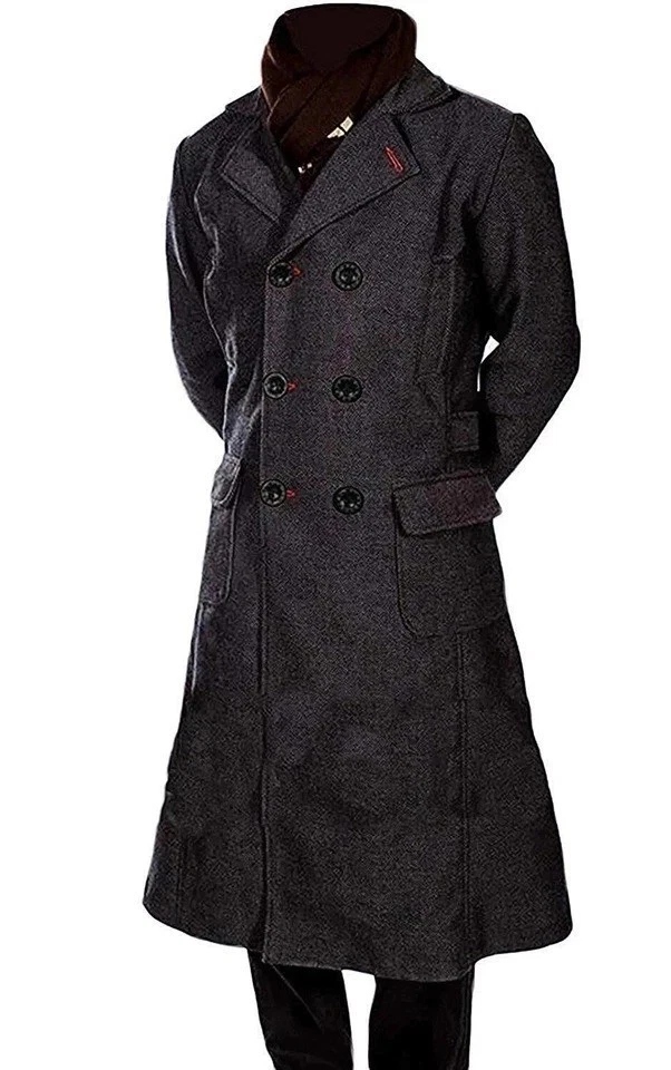 Sherlock Holmes Benedict Cumberbatch Winter Men's Black Wool Trench Coat Gift image 4