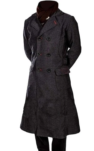 Sherlock Holmes Benedict Cumberbatch Winter Men's Black Wool Trench Coat Gift image 4