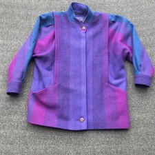 Vintage Avoca Collection Ireland 100 Wool Yarn Dyed Coat Purple Blue Medium