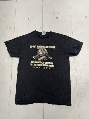 Delta Pro Weight Black Montana Bear Print Short Sleeve T Shirt mens Size Medium