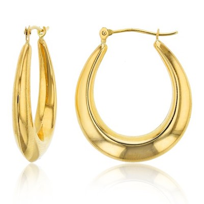 1'' Italian Graduated Hoop Earrings Real 14K Yellow Gold