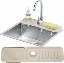 24” Silicone Faucet Mat For Kitchen Sink, Sink 24" x 5.7", Beige 