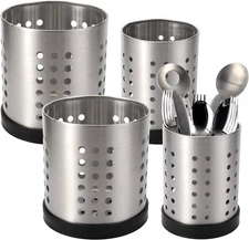 TOPZEA Set of 4 Kitchen Utensil Holder, 4.8" x 5.2"; 3.6" x 5", Silver 