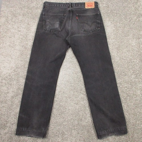 Levis Jeans Mens 36x31 (Tag 36x34) Black Faded 505 Regular Straight Denim Pants - Picture 2 of 12