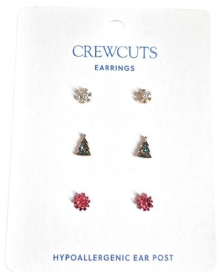 J.Crew Crewcuts Girl's Festive Stud Earring Set Christmas Red Green Multi New