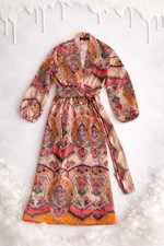 Boho Wrap Dress with Pockets Floral Pink Orange Print Flowy Maxi Resort Style UK