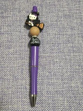 Handmade Beaded Purple Hello Kitty Witch Twist Click Pen