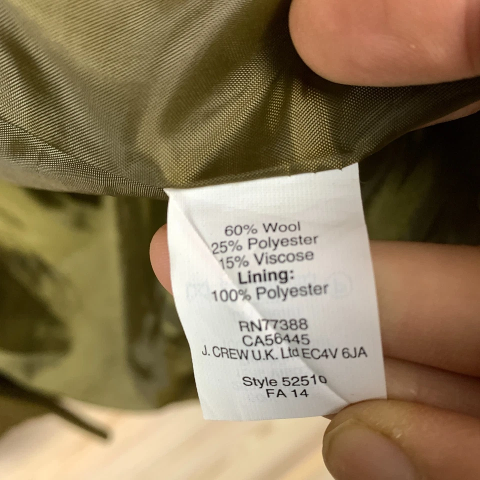 Abrigo J.Crew Mujer 8 Italiano Doble Tela Lana Verde Oliva Plisado Largo Medio Foto 4 de 4