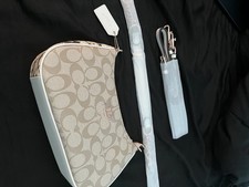 Coach Beige Logo Snake Print Shoulder Bag with Detachable Strap