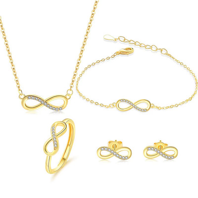   Damen Schmuckset Infinity Unendlichkeit Zirkonia Goldfarben Silberfarben  