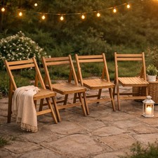 Vintage Wooden Folding Chairs Set of 4 Slat Wood Rustic Camp Picnic