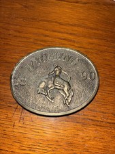 Wyoming 1890 Brass Belt Buckle c1972 Bucking Bronco Stallion Horse